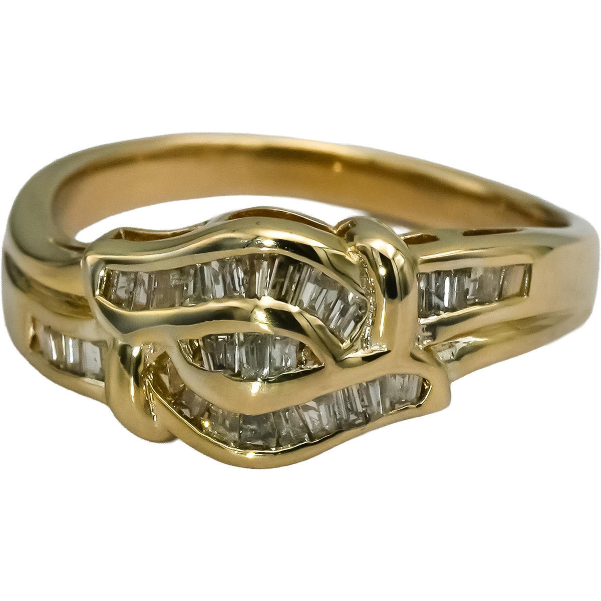 14k Yellow Gold Round and Baguette Cut Diamond Band Ring 0.25CT Size 6.5