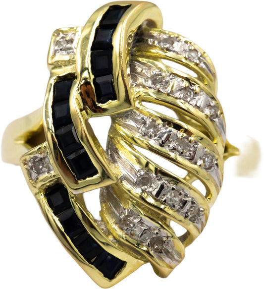 14k Yellow Gold 0.80CT Diamond and Sapphire Cocktail Ring size 7