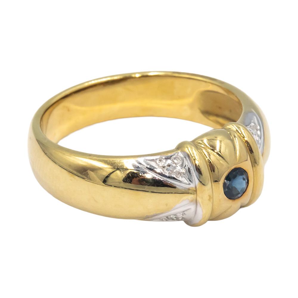 14k Yellow Gold Round Diamond and Sapphire Cocktail Ring 0.12CT Size 7.25