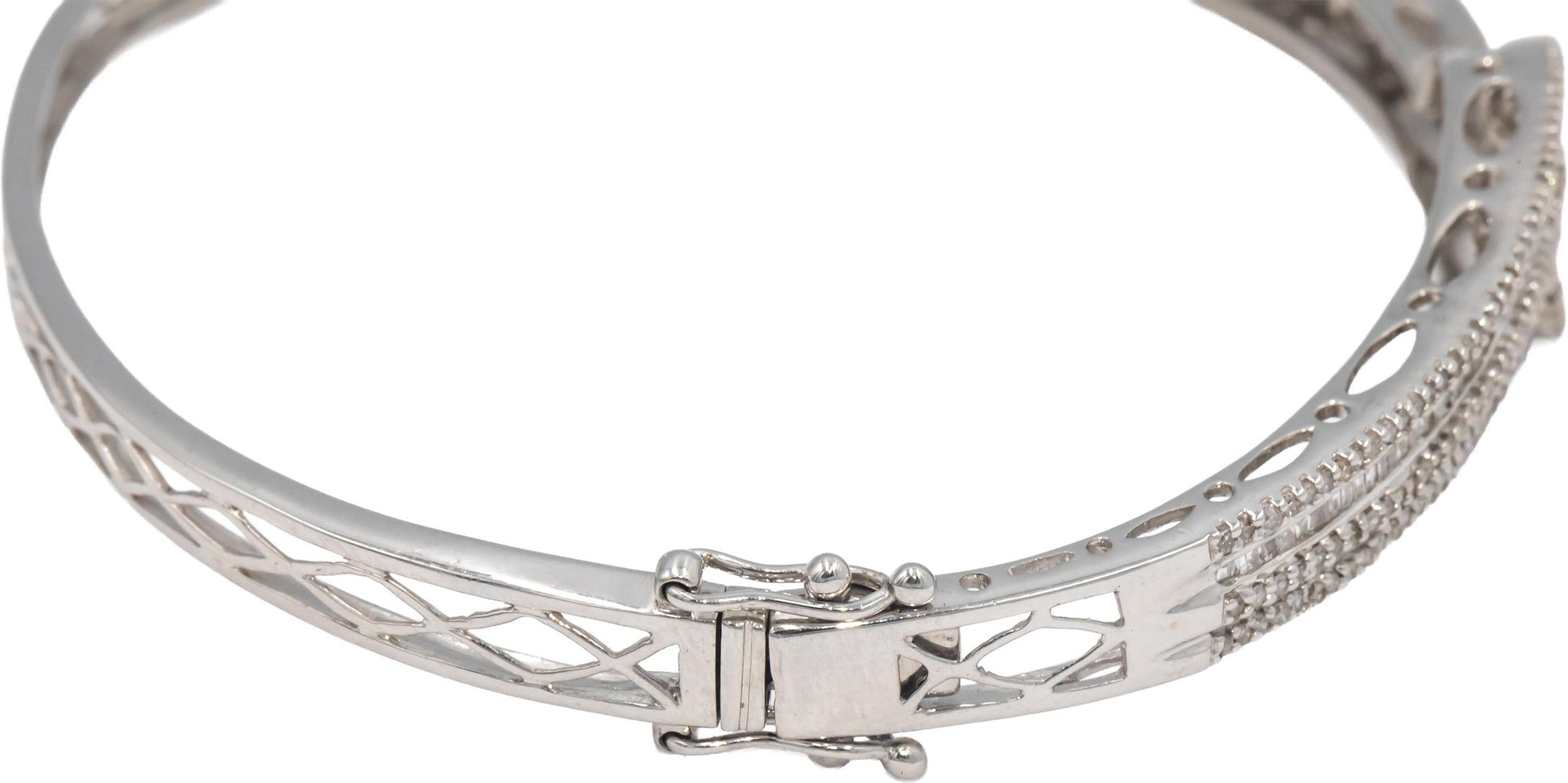 14k White Gold Jewelry 1.50CT Diamond Hinged Bangle Bracelet