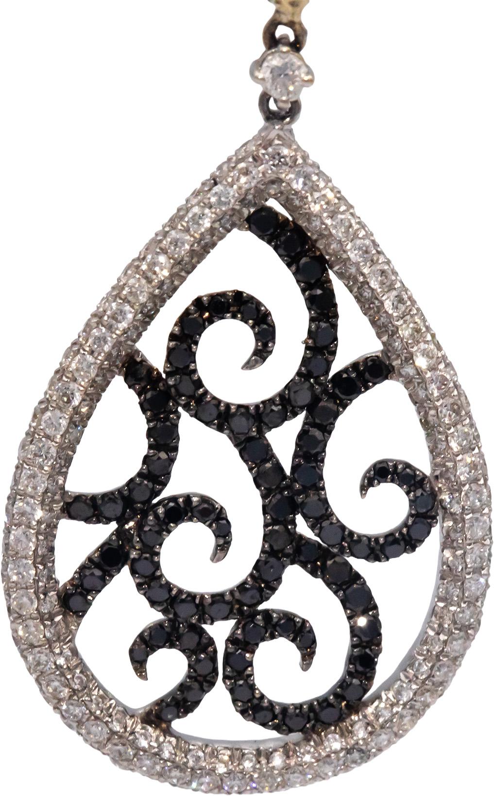 18k White Gold 2.0CT White and Black Diamond Drop Dangle Earrings