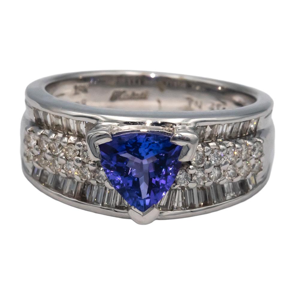 KALATI Designer 18k White Gold 2.07CT Diamond and Tanzanite Ring Size 7.25