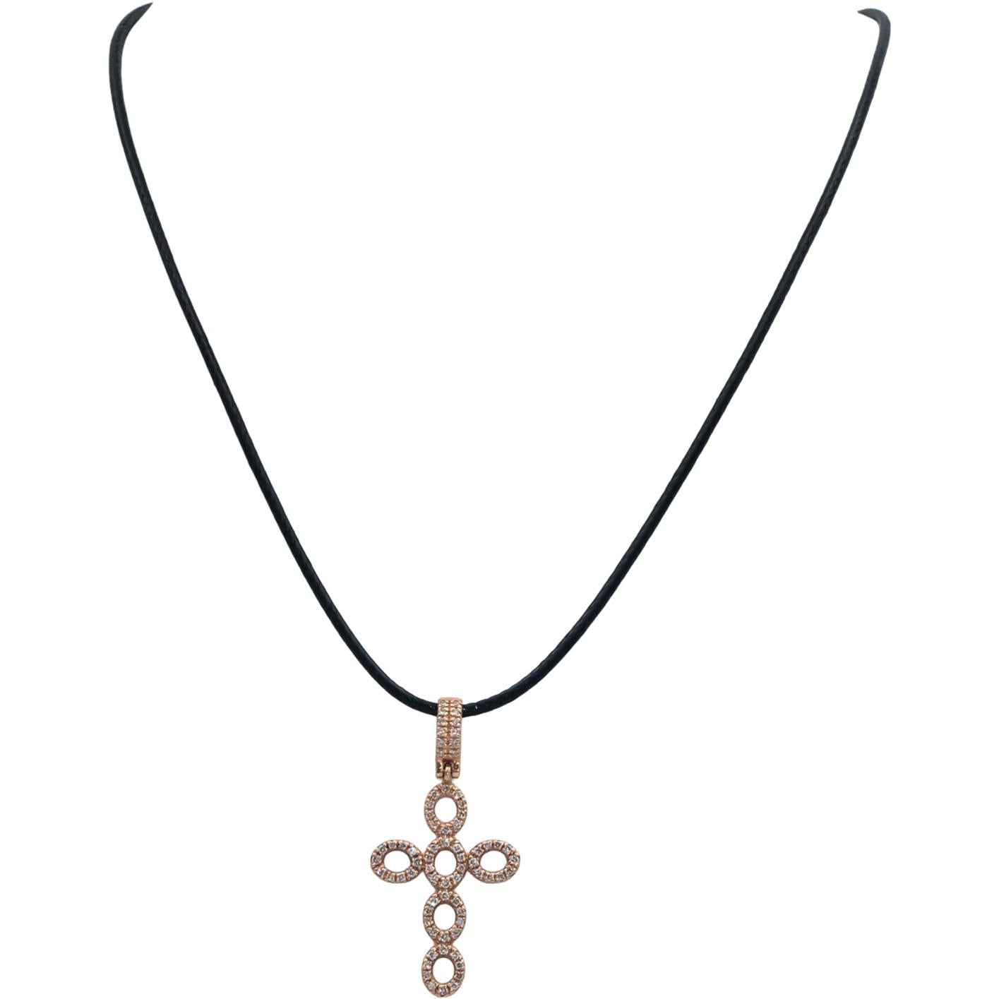14k Rose Gold 0.44CT Diamond Cross Crucifix Pendant on Cord Necklace