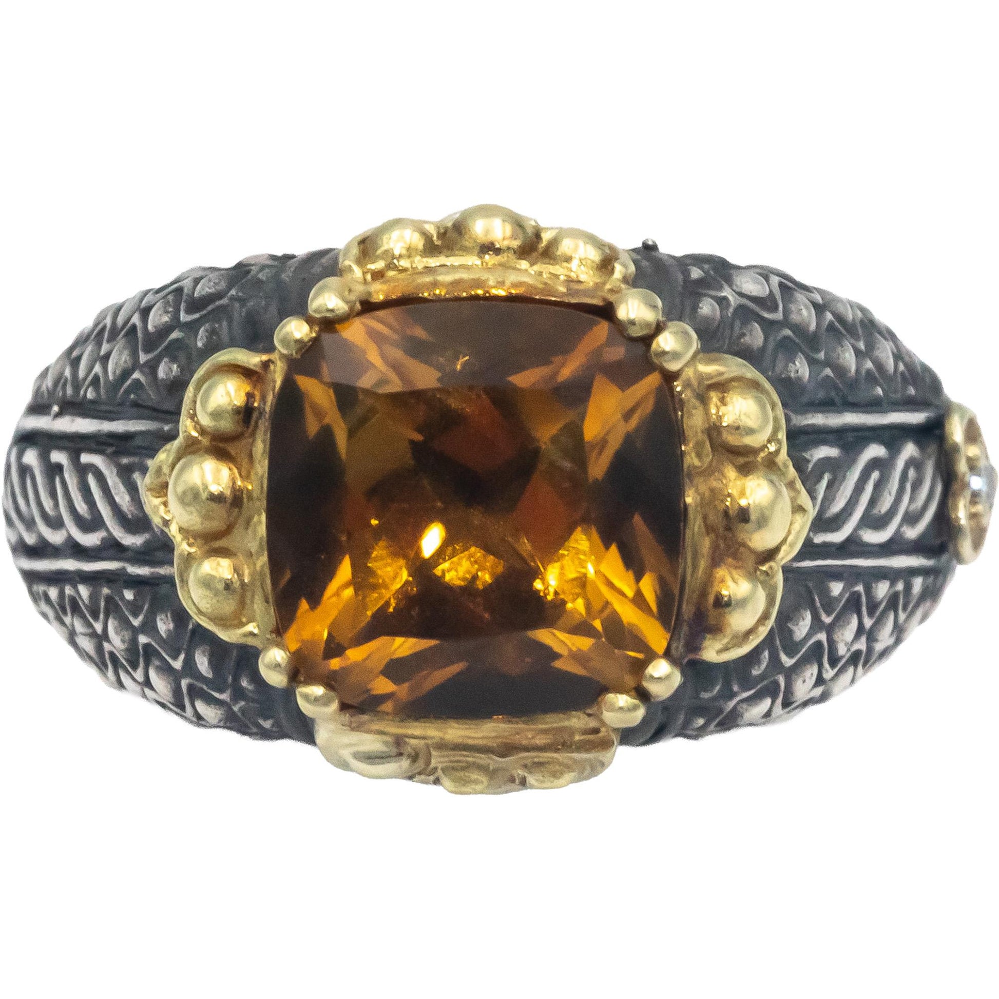 STAMBOLIAN 18k Gold & Sterling Silver 0.01CT Diamond and Citrine Ring Sz 6