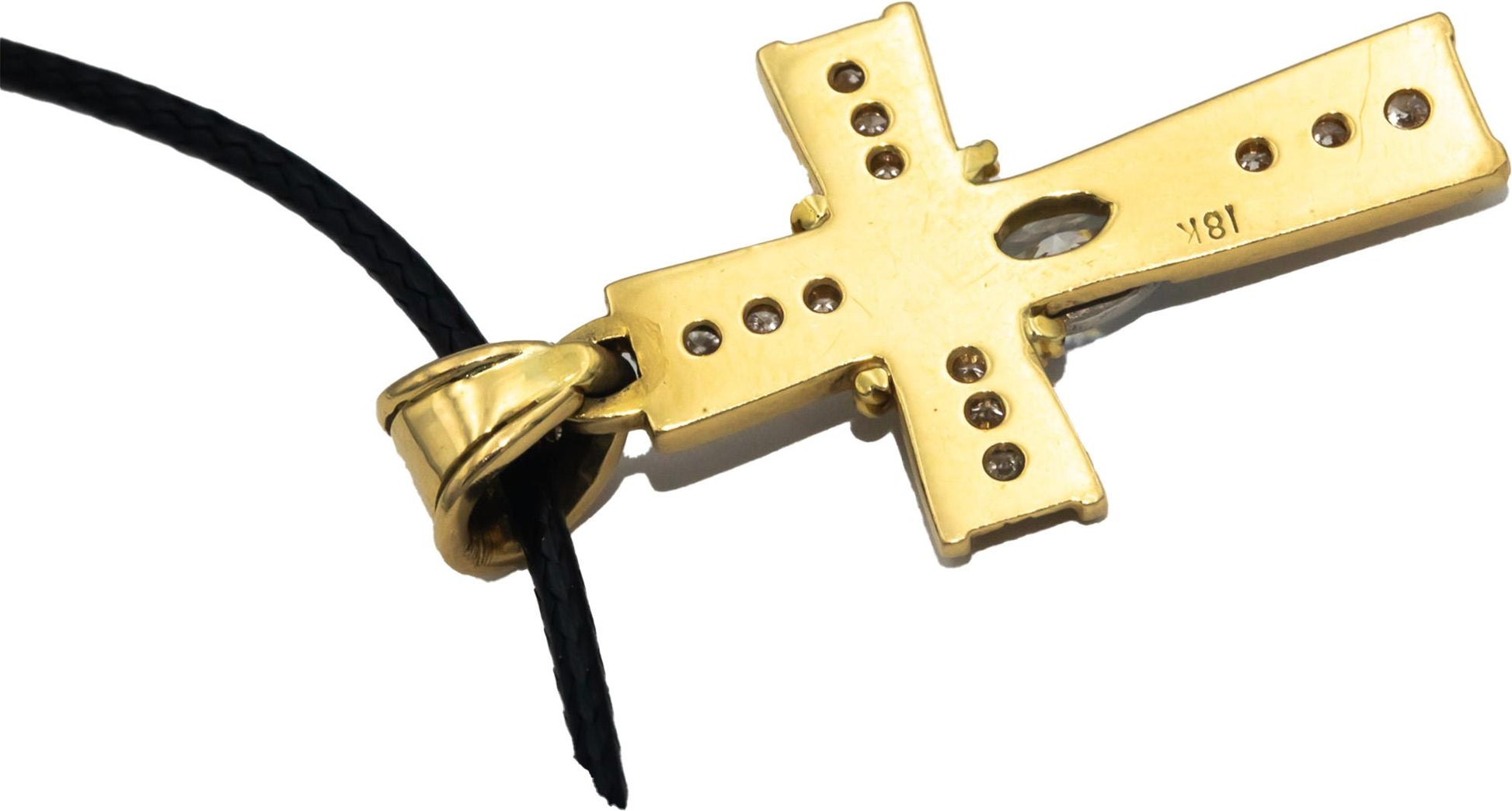 18k Yellow White Gold 0.60CT Diamond Cross Pendant Necklace w/ 0.40CT Center
