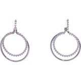 14k White Gold Diamond Double Circle Dangle Hoop Earrings 0.45CT