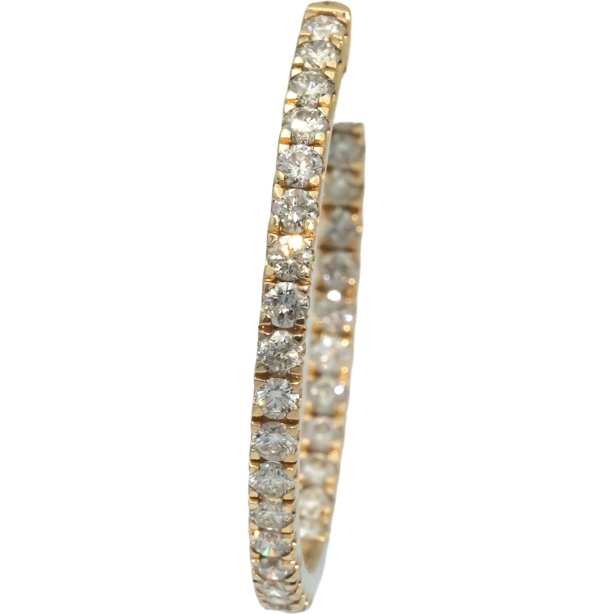 10k Yellow Gold Round Diamond Inside Out Hoop Earrings 5.0CT