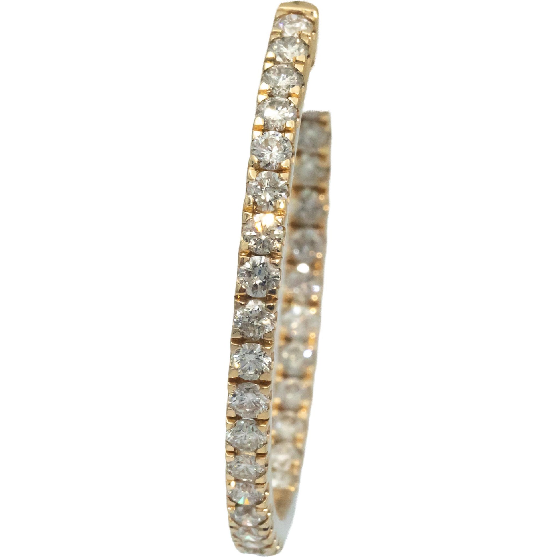 Diamond Round Cut 10k Yellow Gold Inside Out Hoop Earrings 5.0CT