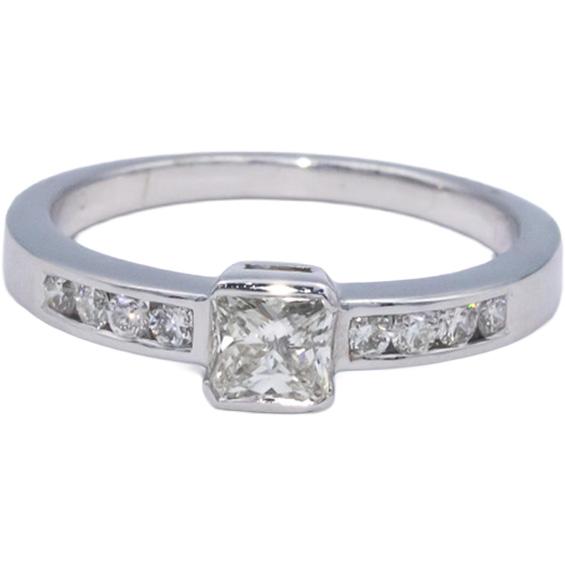 18k White Gold 0.65CT Princess Cut Diamond Engagement Ring w/ 0.50CT Center Sz 7