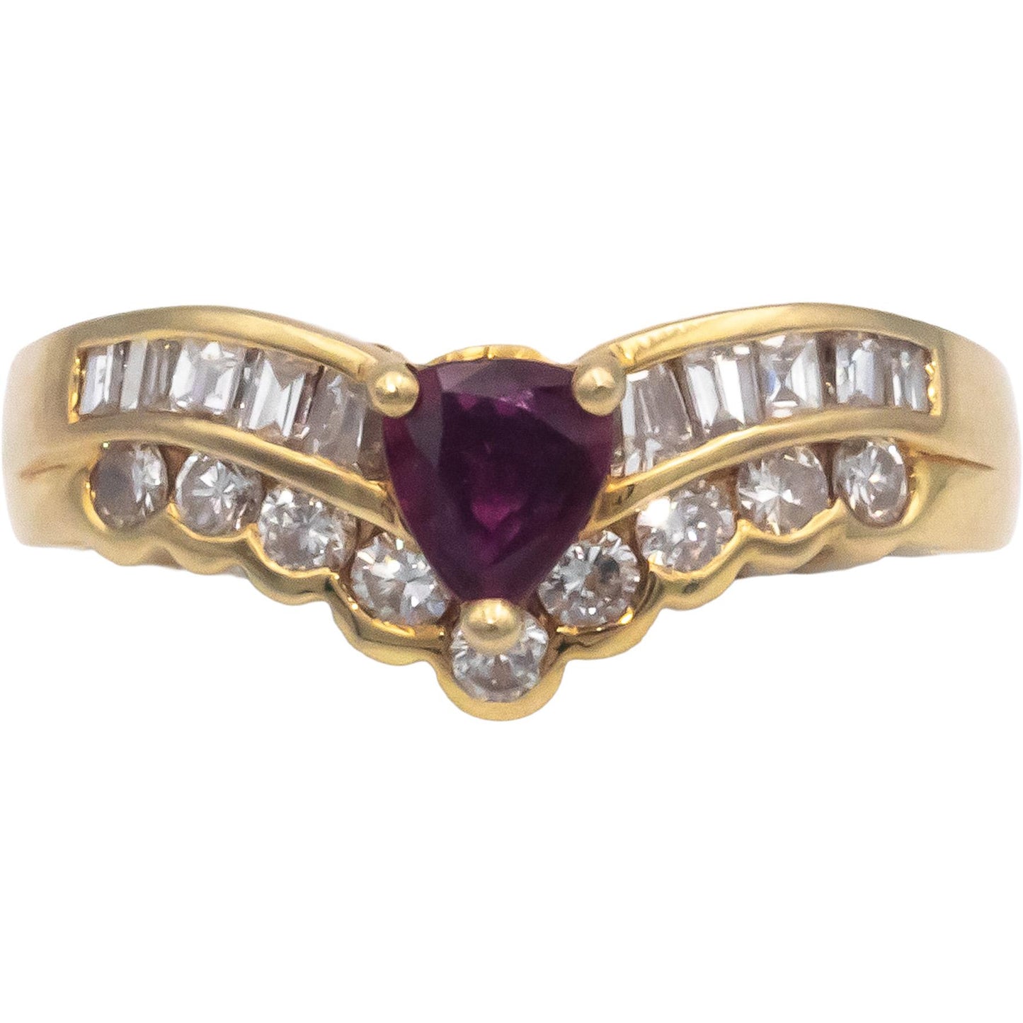 18k Yellow Gold 0.95CT Diamond and Ruby Band Ring Size 6.5
