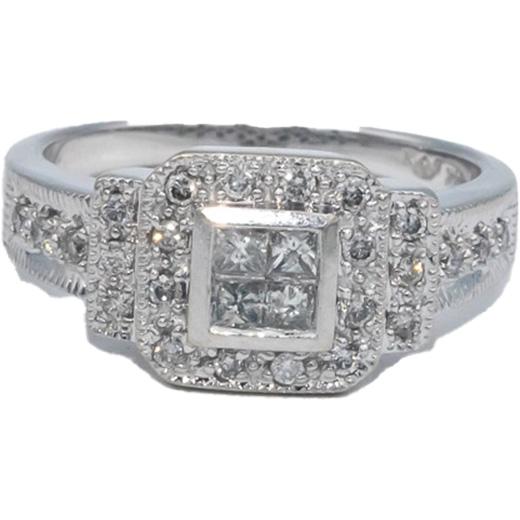 14k White Gold 0.50CT Princess and Round Cut Diamond Ring Size 7.5