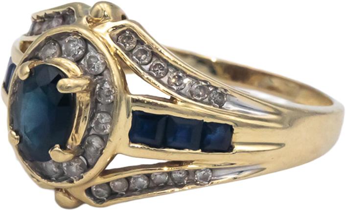 14k Yellow Gold 1.60CT Diamond and Sapphire Cocktail Ring Size 10