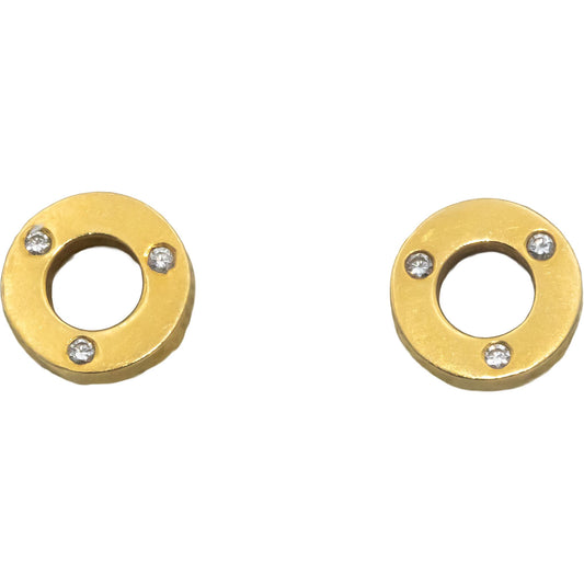 18k Yellow Gold 0.06CT VS Round Cut Diamond Circle Stud Earrings