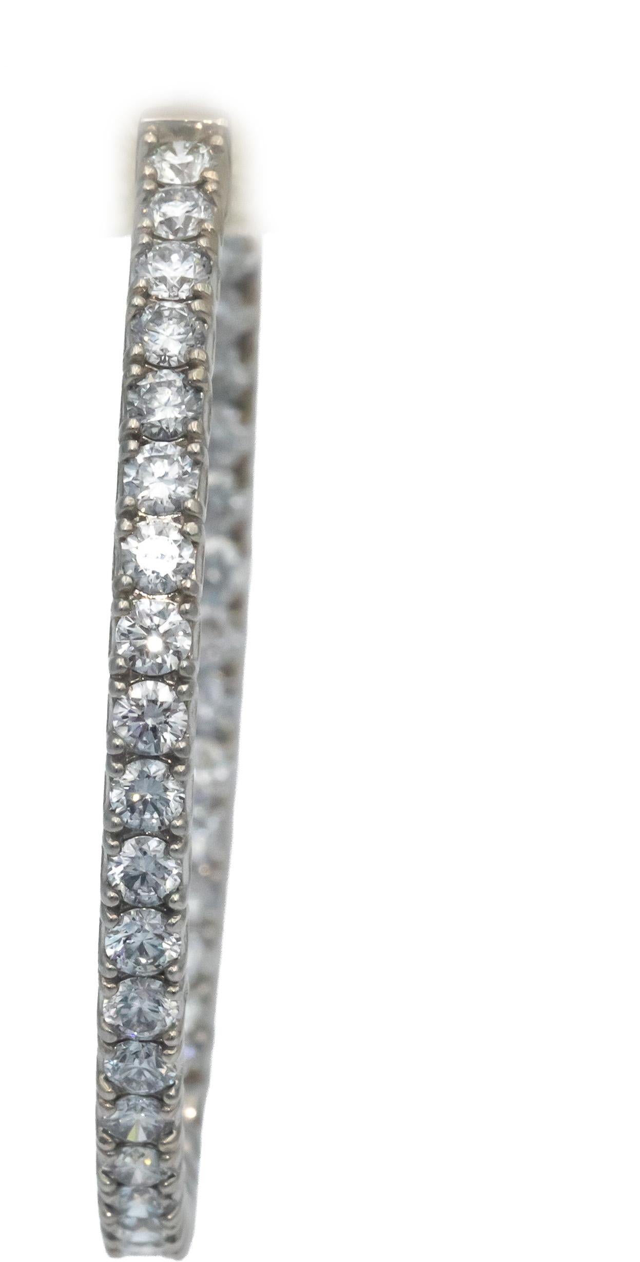 Diamond Round Cut 18k White Gold Inside Out Hoop Earrings 7.21CT