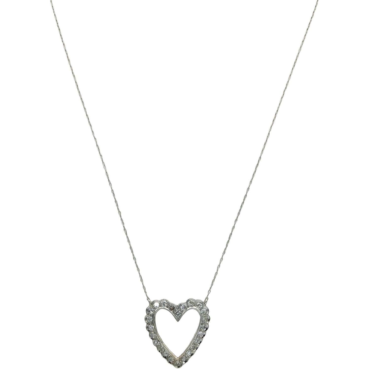 Vintage Antique 14k & 12k White Gold VS Diamond Heart Pendant Necklace 1.25CT