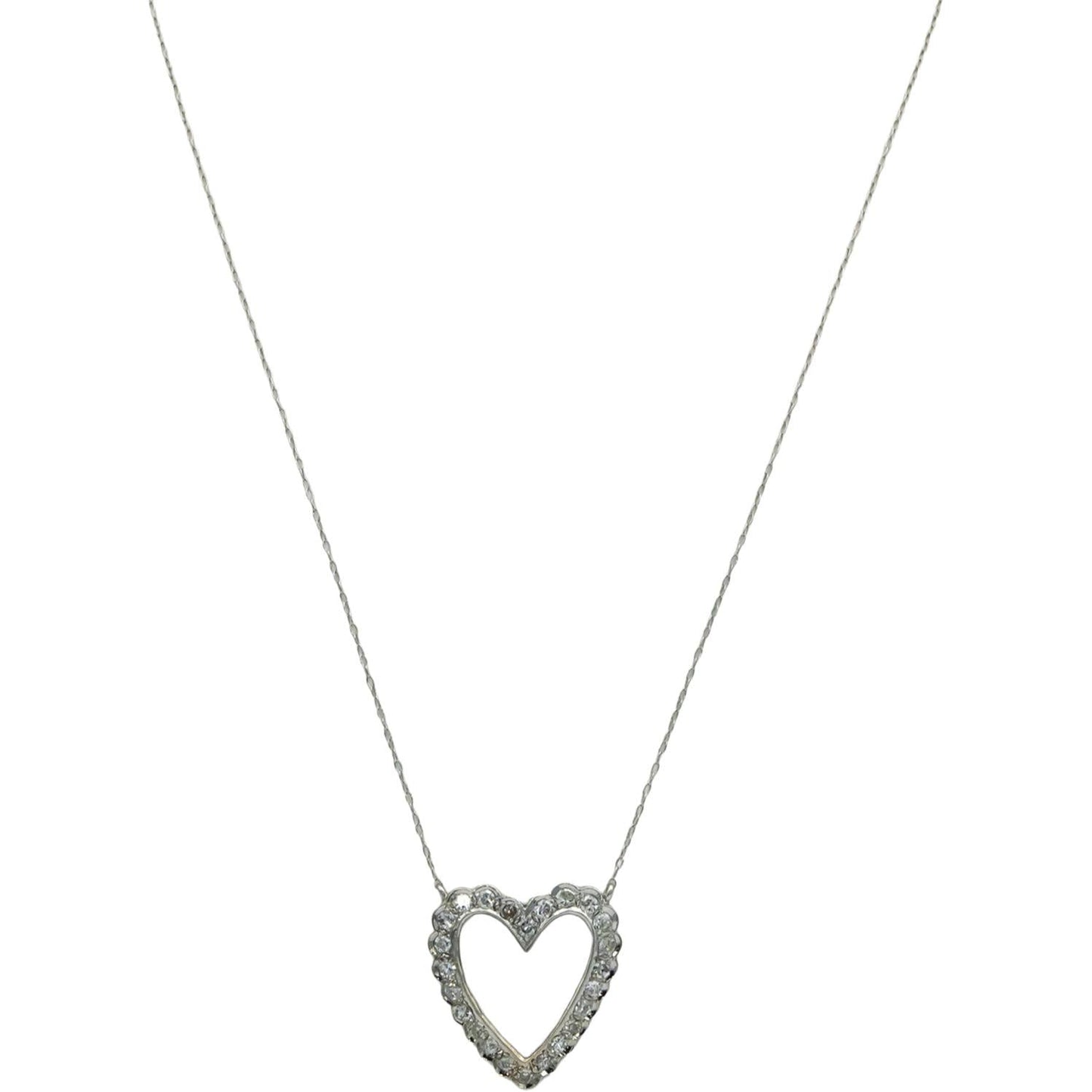Vintage Antique 14k & 12k White Gold 1.25CT VS Diamond Heart Pendant Necklace