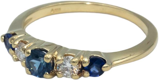 14k Yellow Gold 0.65CT Diamond and Sapphire Band Ring Size 6