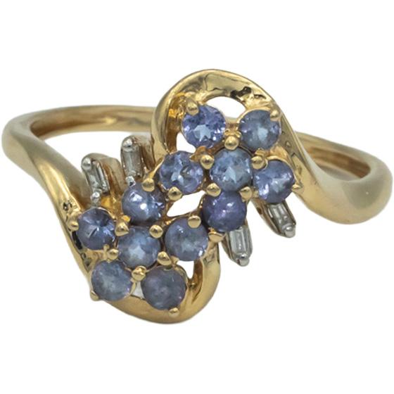 14k Yellow Gold 0.54CT Diamond and Tanzanite Cluster Ring Size 10