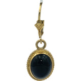 14k Yellow Gold Oval Cabochon Cut Bezel Set Onyx Drop Dangle Earrings