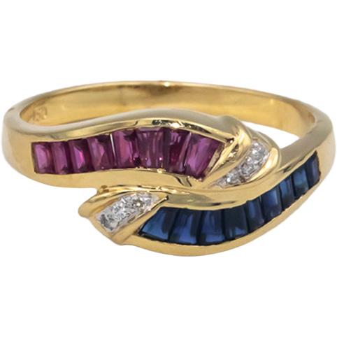 18k Yellow Gold 0.80CT Diamond Sapphire Ruby Band Ring Size 7.5
