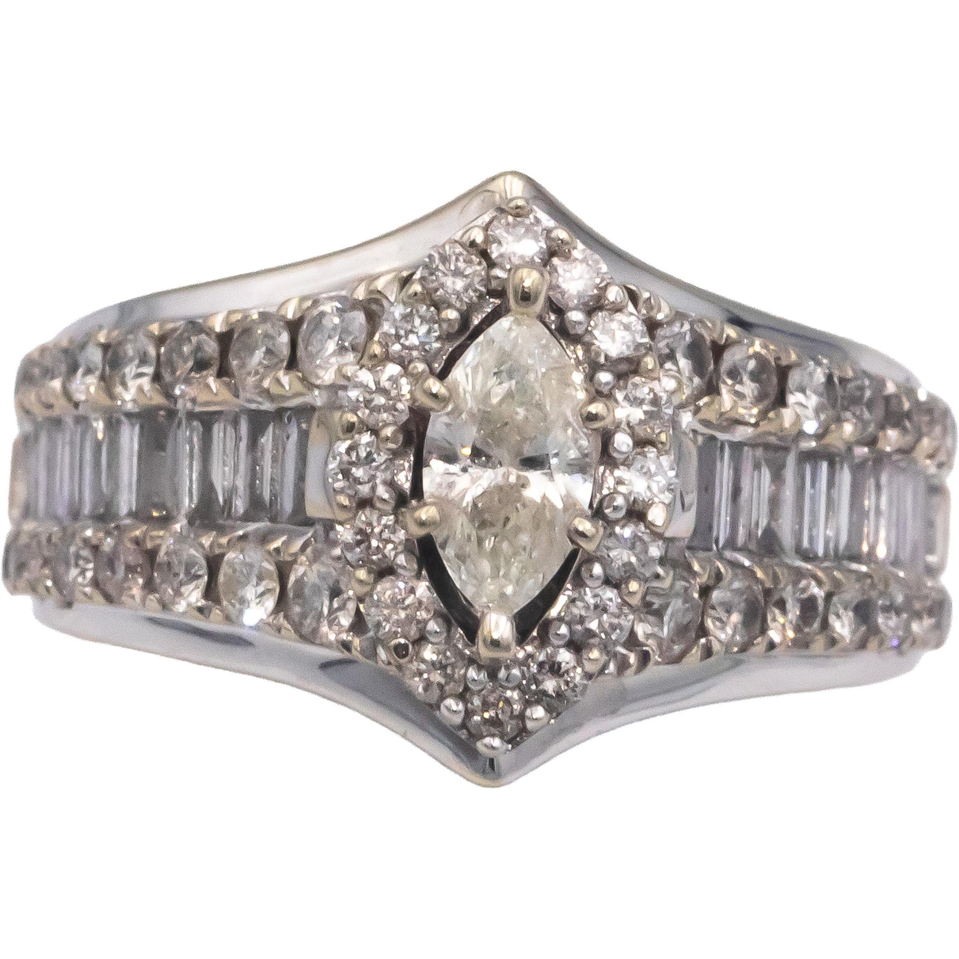 14k White Gold 2.0CT Diamond Cluster Cocktail Ring w/ 0.35CT Center Size 7