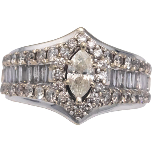 14k White Gold 2.0CT Diamond Cluster Cocktail Ring w/ 0.35CT Center Size 7