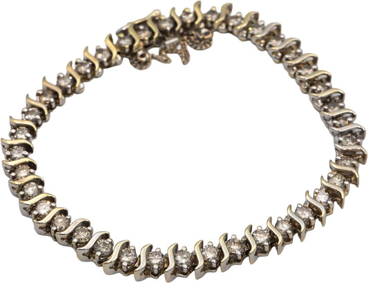 14k White and Yellow Gold S-Link Formal Diamond Tennis Bracelet 6.0CT