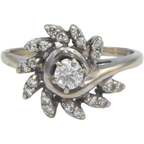 Vintage Antique 14k White Gold Round Diamond Spiral Ring 0.50CT Size 6