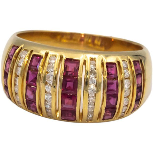 18k Yellow Gold 0.80CT Diamond and Ruby Dome Wide Band Ring Size 7.25
