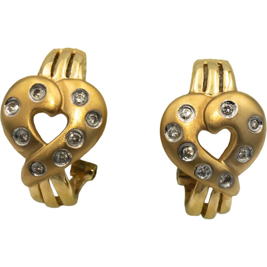 14k Yellow Gold 0.33CT Round Cut Diamond Heart Curved Earrings