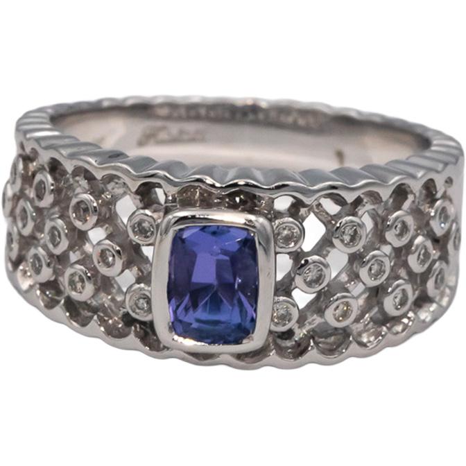 KALATI 14k White Gold 0.92CT Diamond and Tanzanite Ring Size 7.25