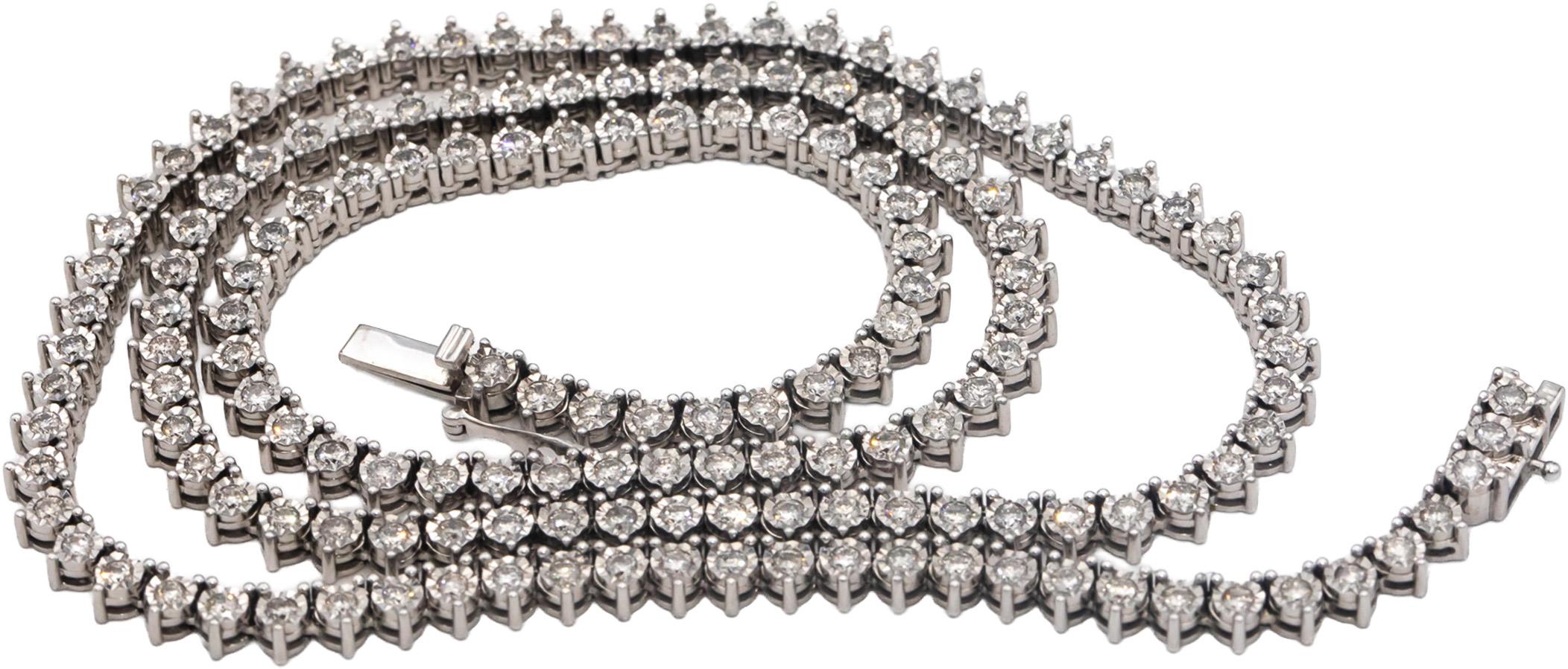 10k White Gold Round Diamond Tennis Necklace 20.5" Long 3.0CT