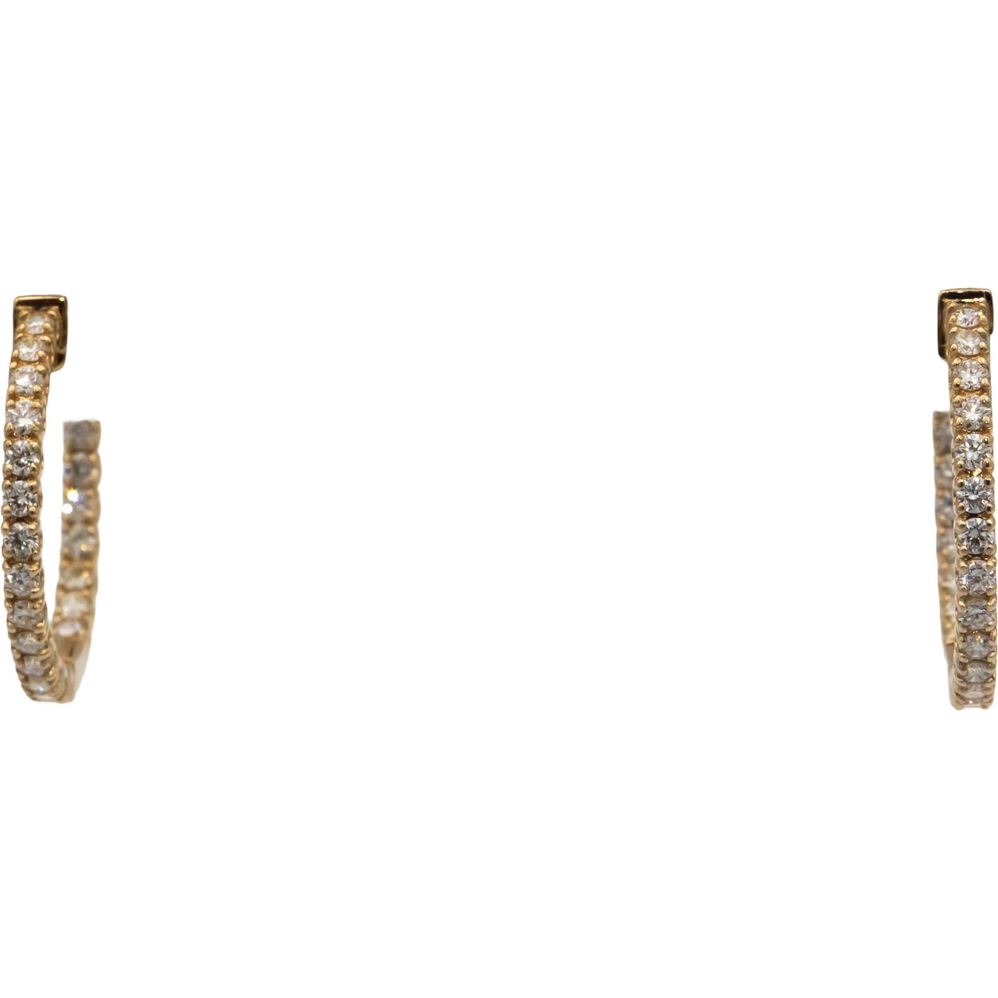 14k Yellow Gold 1.34CT VS Round Cut Diamond Inside Out Hoop Earrings