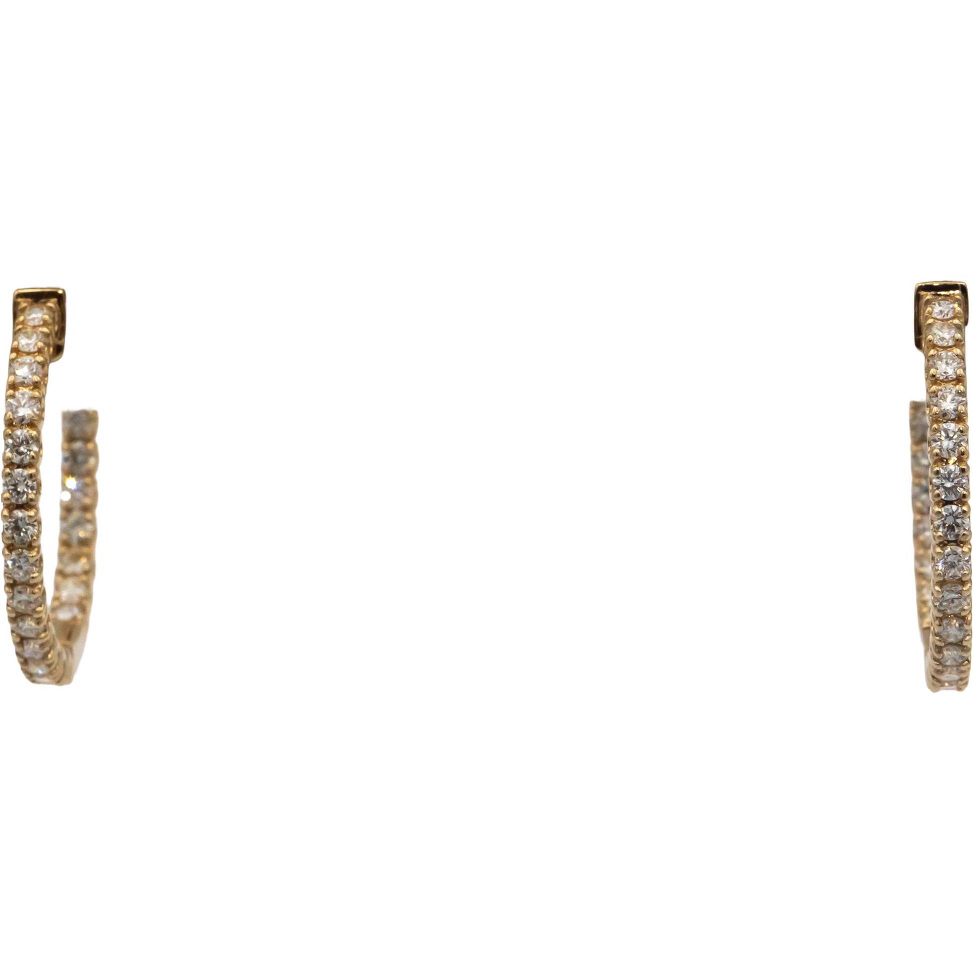 14k Yellow Gold 1.34CT VS Round Cut Diamond Inside Out Hoop Earrings