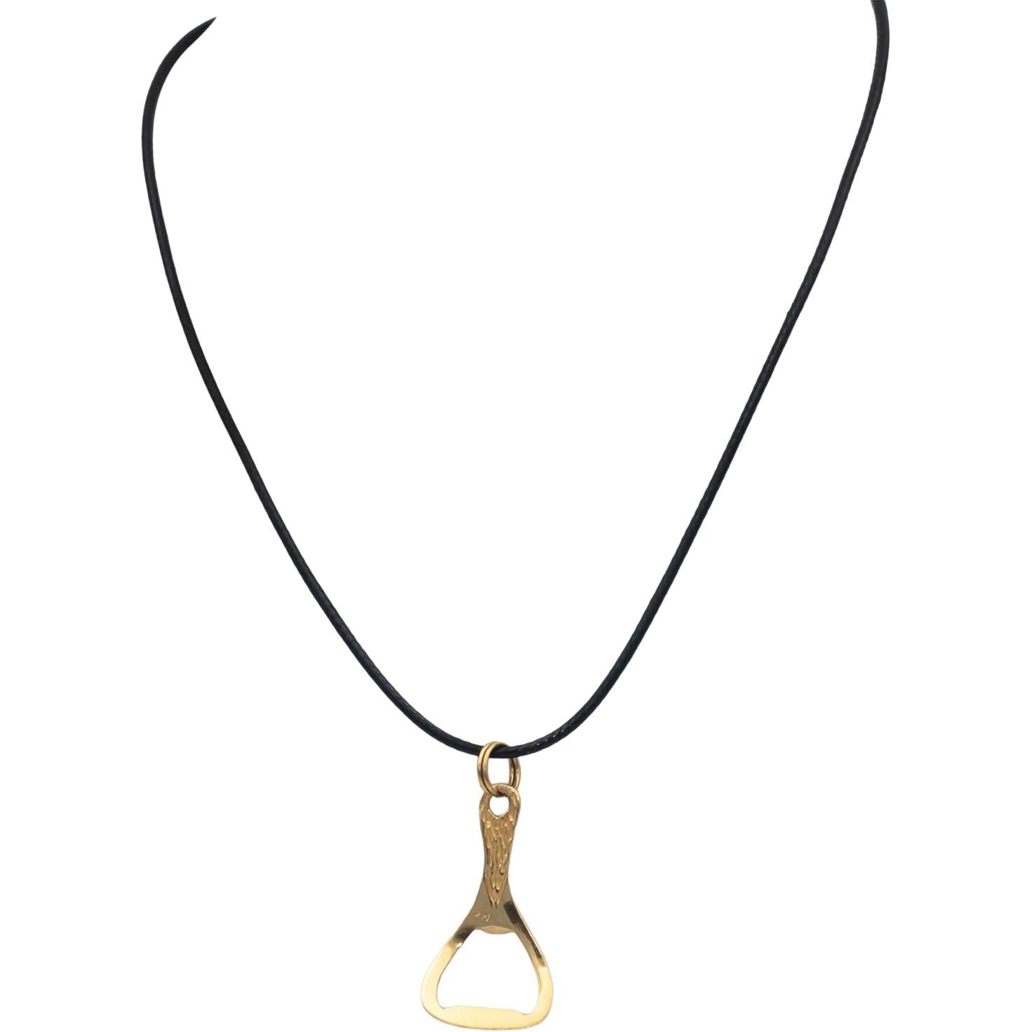 14k Yellow Gold Jewelry Bottle Opener Pendant On Cord Necklace