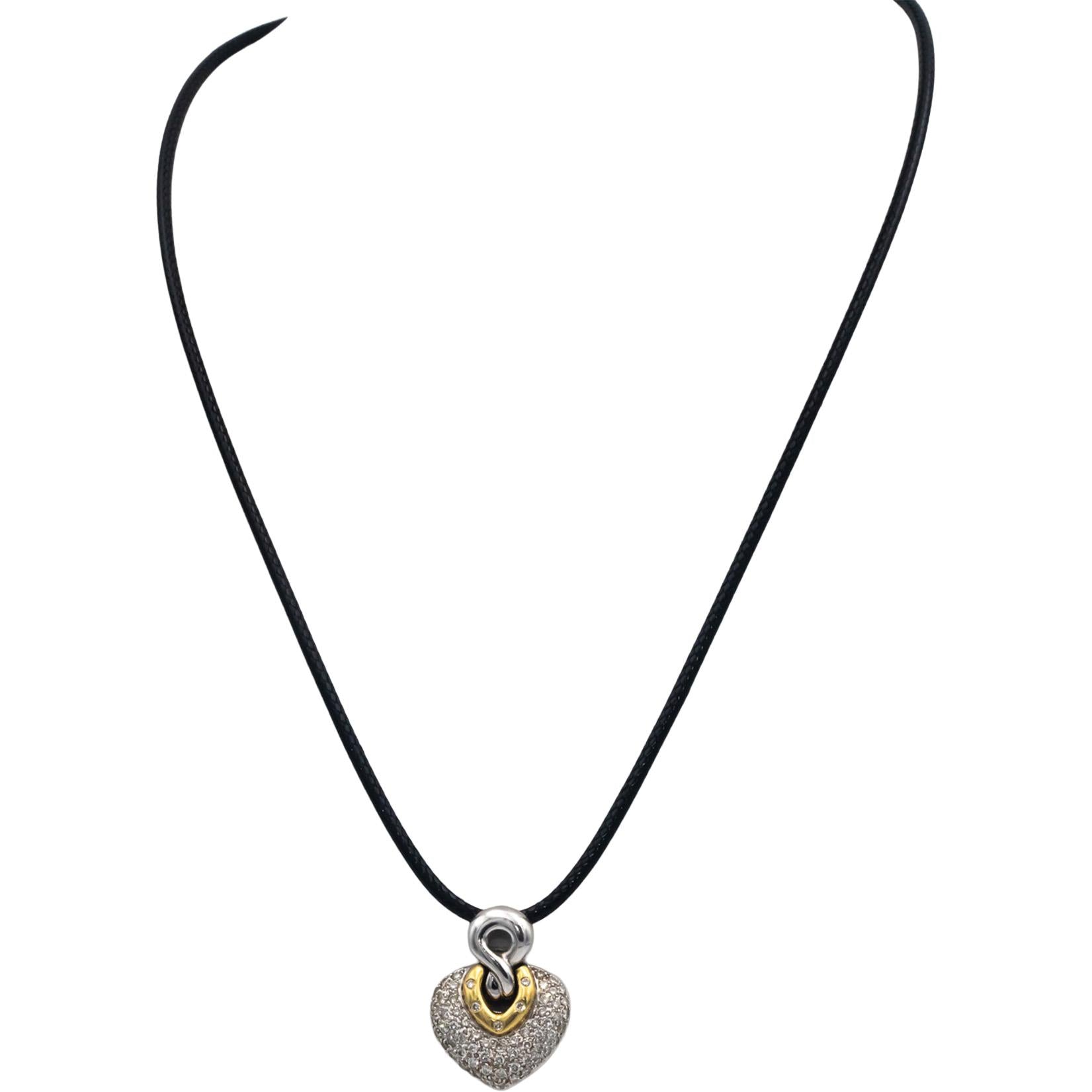 18k White and Yellow Gold 1.0CT VS Diamond Cluster Heart Pendant Necklace