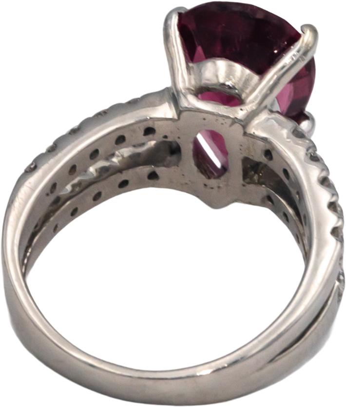 18k White Gold Round Diamond and Pear Cut Rubellite Ring 5.25CT Size 6.5