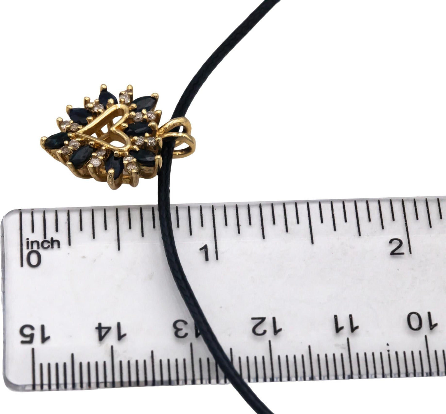 14k Yellow Gold 1.0CT Diamond and Sapphire Heart Pendant Necklace