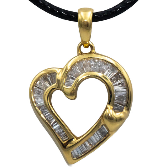 18k Yellow Gold 1.0CT VS Baguette Cut Diamond Heart Pendant Necklace