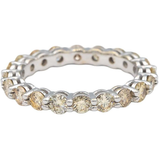 18k White Gold 2.07CT Round Cut Light Yellow Diamond Eternity Ring Size 7.25