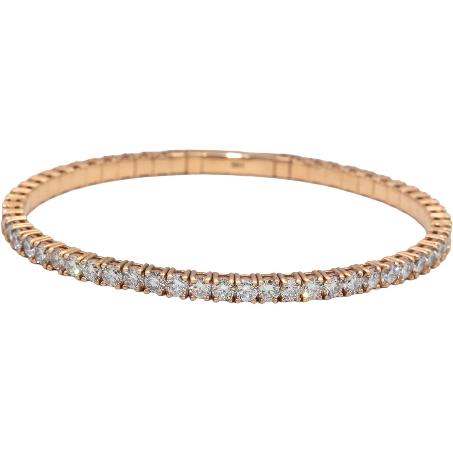 14k Rose Gold Round Lab Grown Diamond Semi-Flexible Bangle Bracelet 6.0CT