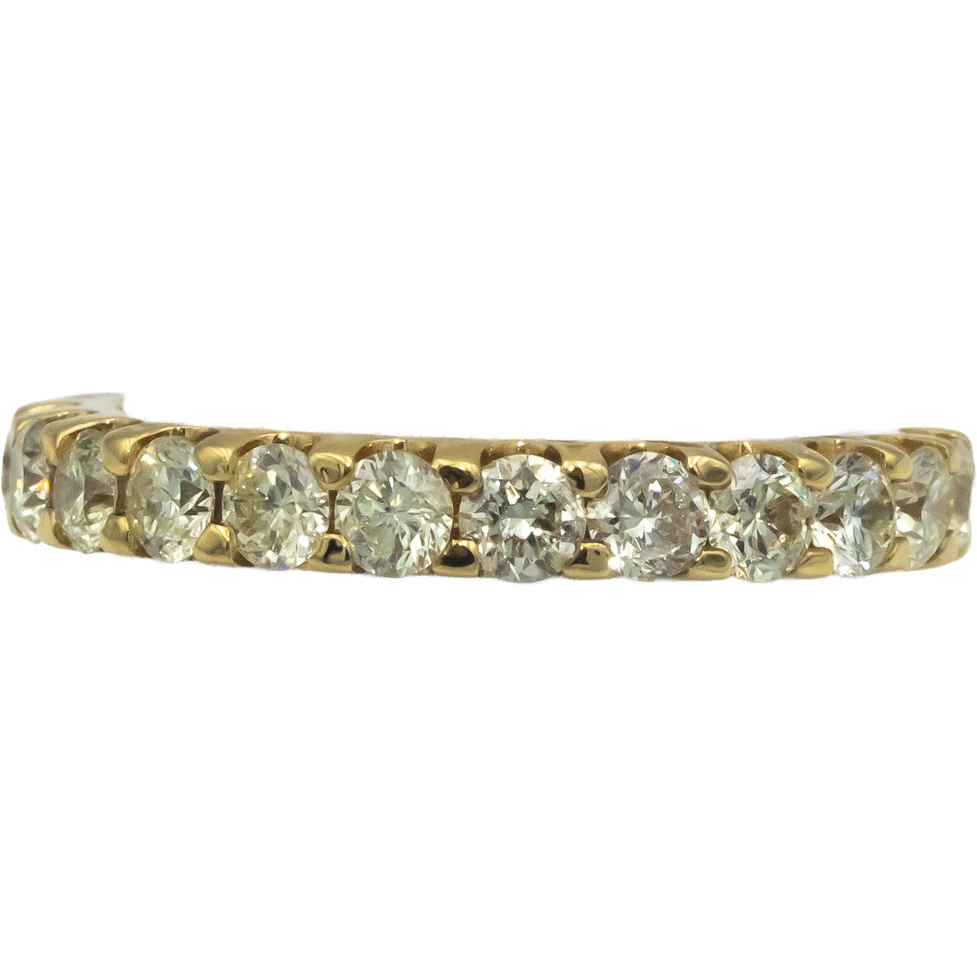 18k Yellow Gold 1.51CT Round Cut Diamond Half-Eternity Band Ring Size 6.5