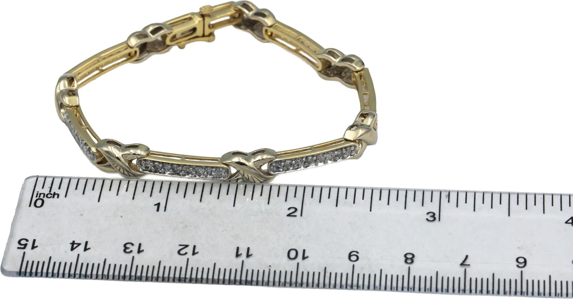 14k Yellow Gold 1.50CT Round Cut Diamond Fancy Link Tennis Bracelet