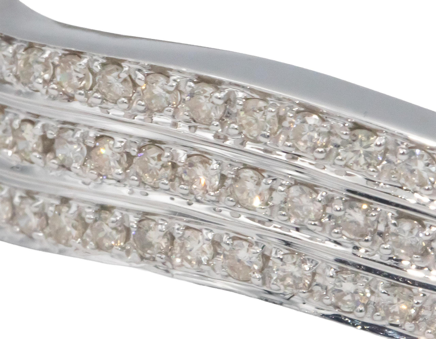 Diamond Round Cut 18k White Gold Three Row Wavy Bangle Bracelet 5.50CT