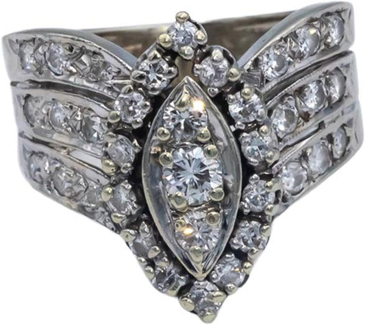 Vintage Antique 14k White Gold 0.95CT Round Cut Diamond Ring Size 7.25