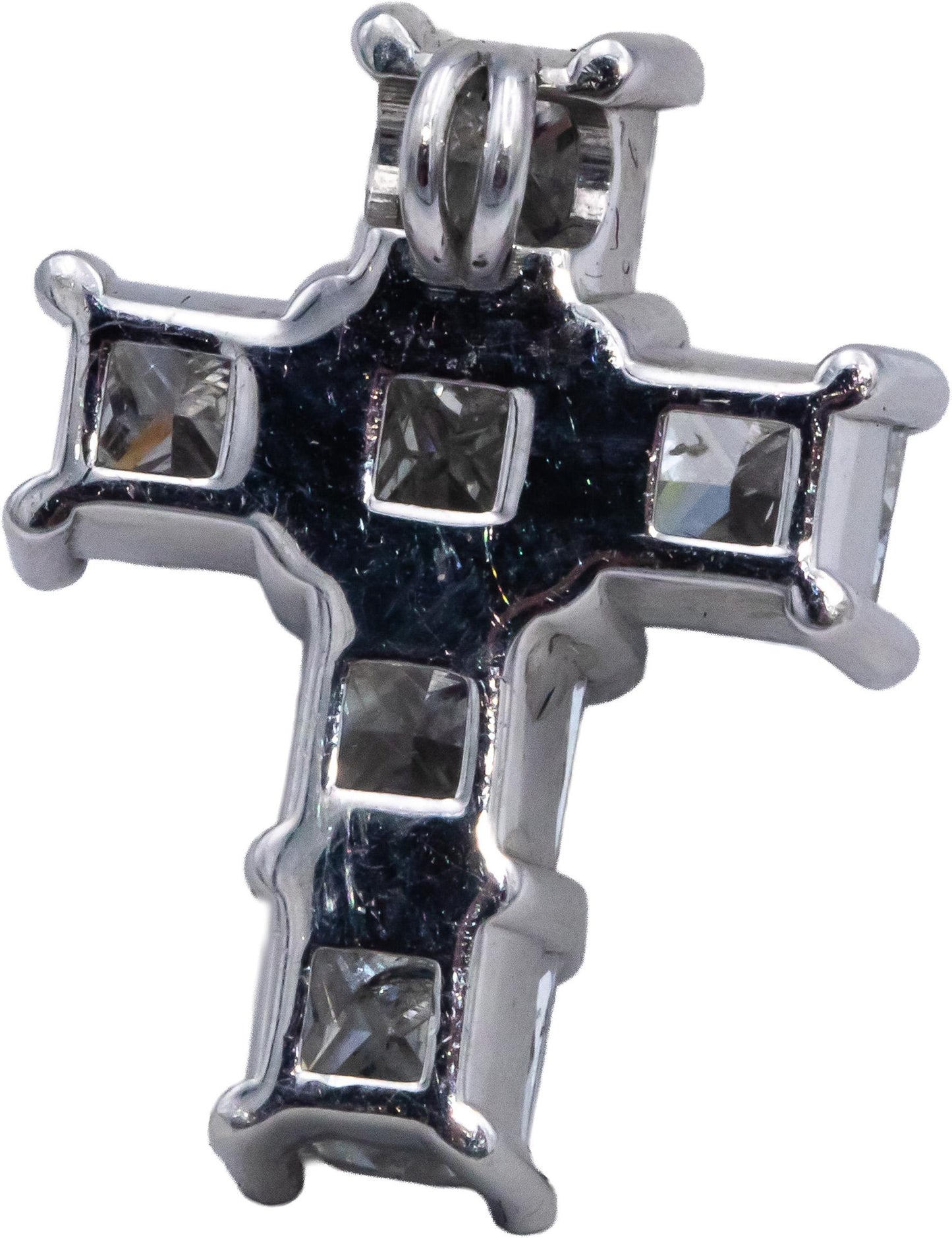 14k White Gold Princess Cut Diamond Cross Crucifix Pendant 5.35CT