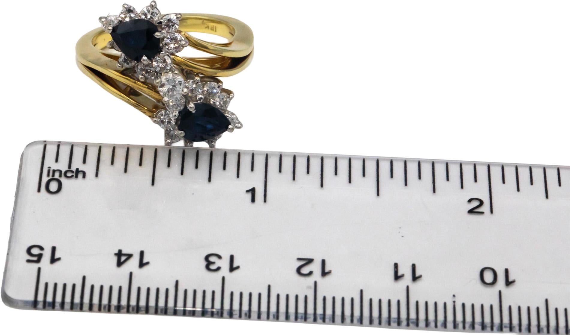 18k Yellow & White Gold VS Diamond and Sapphire Crossover Ring 1.90CT Size 6.5