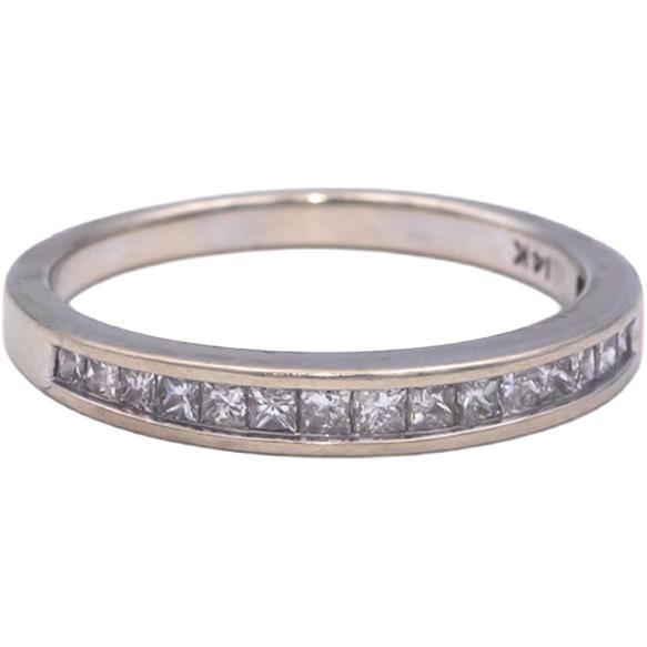 14k White Gold 0.25CT Princess Cut Diamond Anniversary Band Ring Size 7.75