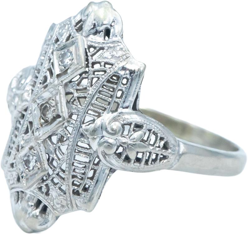 14k White Gold Jewelry Filigree Ring w/ 0.03CT Diamond Accents Size 9.5