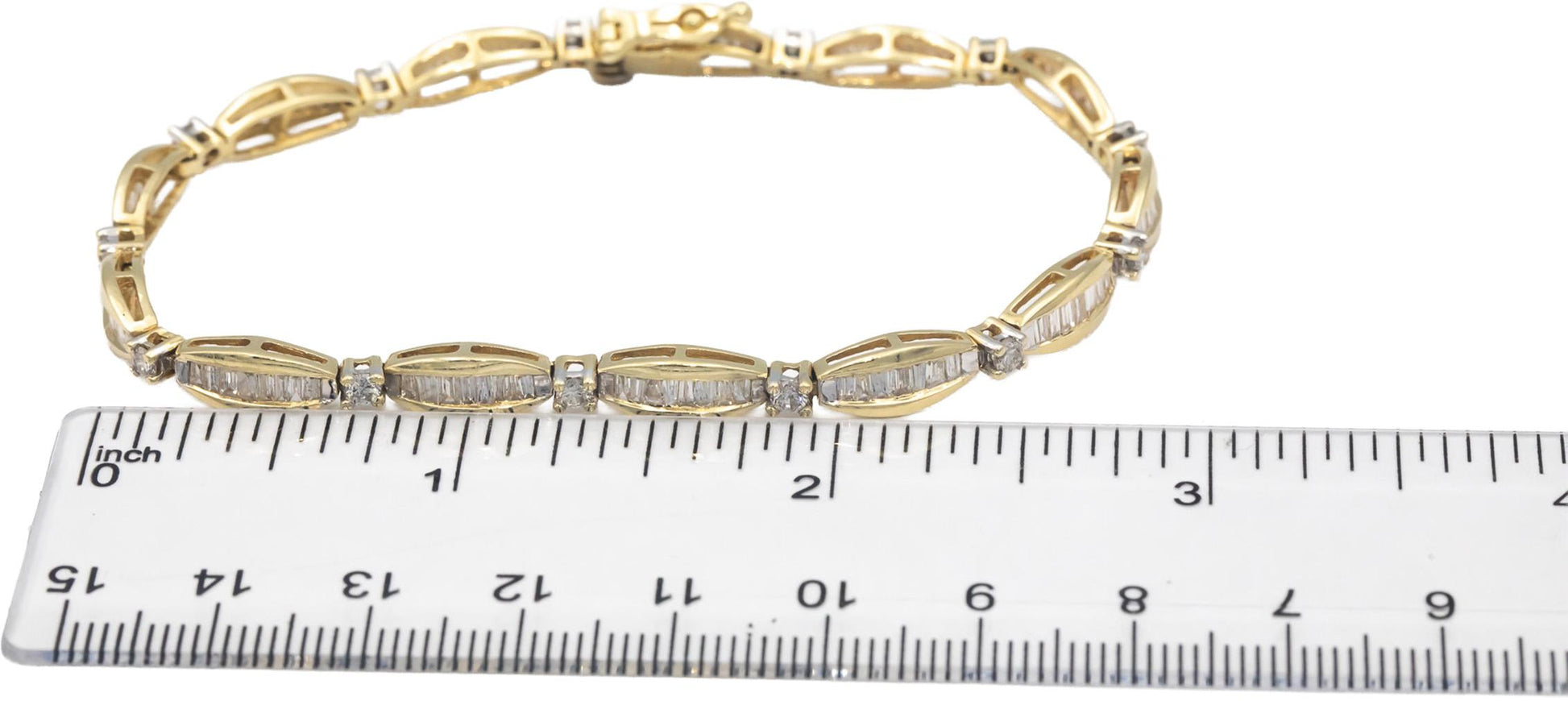14k Yellow Gold Round & Baguette Cut Diamond Fancy Link Bracelet 3.0CT